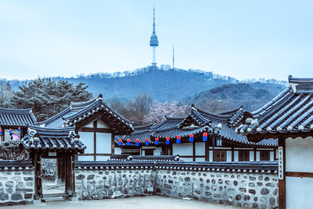 namsan tower neige en hiver