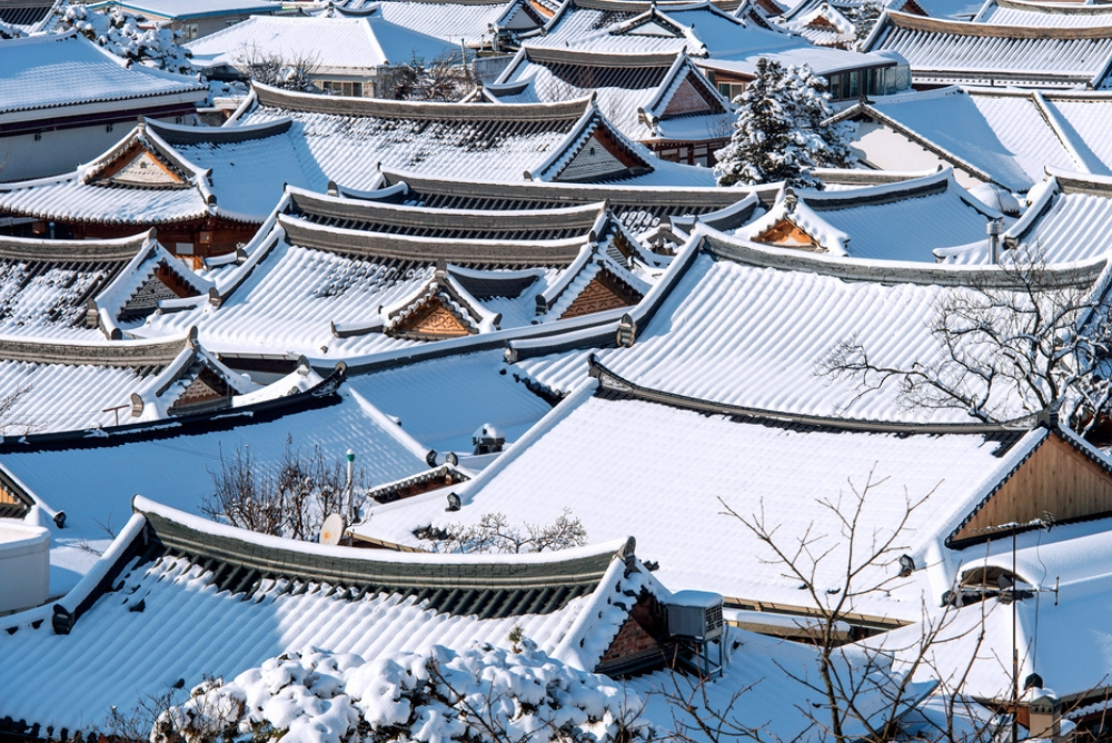 hanok village neige hiver