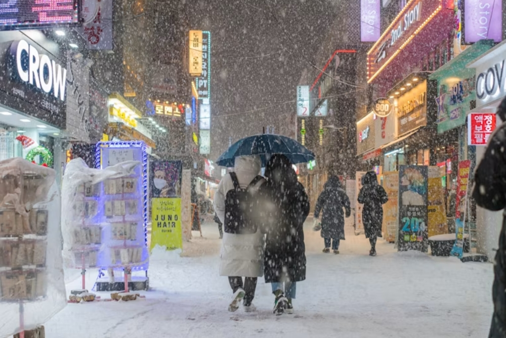 rue neige hiver seoul